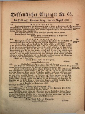 Amtsblatt für den Regierungsbezirk Düsseldorf Donnerstag 15. August 1833