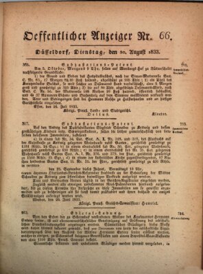 Amtsblatt für den Regierungsbezirk Düsseldorf Dienstag 20. August 1833