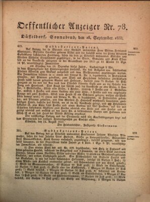 Amtsblatt für den Regierungsbezirk Düsseldorf Samstag 28. September 1833