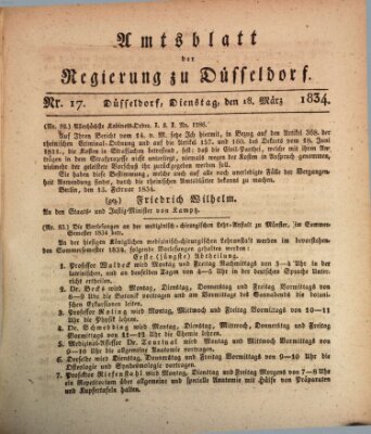 Amtsblatt für den Regierungsbezirk Düsseldorf Dienstag 18. März 1834