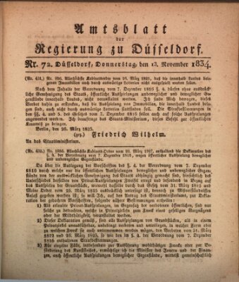 Amtsblatt für den Regierungsbezirk Düsseldorf Donnerstag 13. November 1834