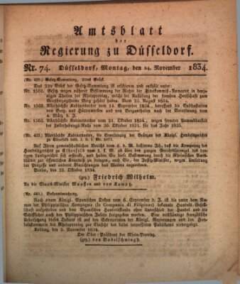 Amtsblatt für den Regierungsbezirk Düsseldorf Montag 24. November 1834