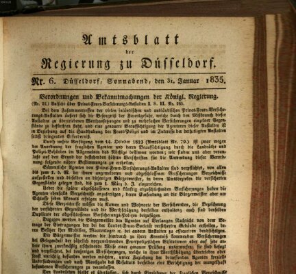 Amtsblatt für den Regierungsbezirk Düsseldorf Samstag 31. Januar 1835