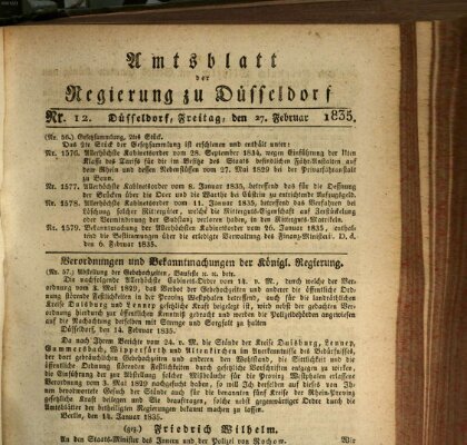 Amtsblatt für den Regierungsbezirk Düsseldorf Freitag 27. Februar 1835