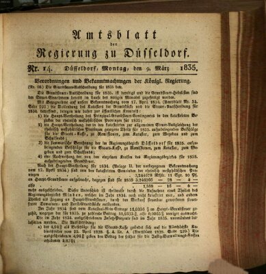 Amtsblatt für den Regierungsbezirk Düsseldorf Montag 9. März 1835