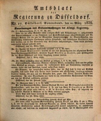 Amtsblatt für den Regierungsbezirk Düsseldorf Samstag 21. März 1835