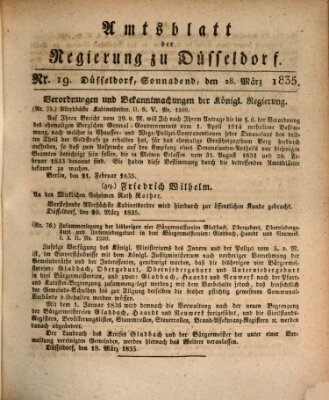 Amtsblatt für den Regierungsbezirk Düsseldorf Samstag 28. März 1835