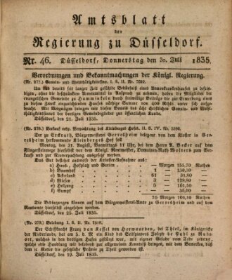 Amtsblatt für den Regierungsbezirk Düsseldorf Donnerstag 30. Juli 1835