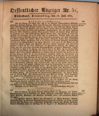 Amtsblatt für den Regierungsbezirk Düsseldorf Donnerstag 16. Juli 1835