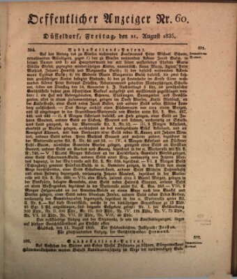 Amtsblatt für den Regierungsbezirk Düsseldorf Freitag 21. August 1835