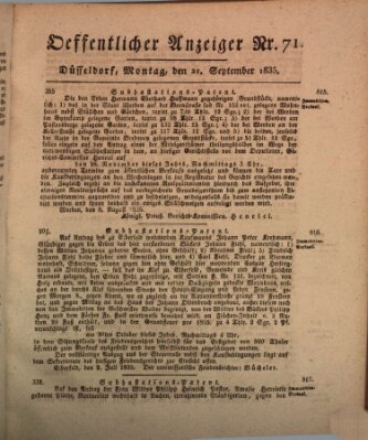 Amtsblatt für den Regierungsbezirk Düsseldorf Montag 21. September 1835