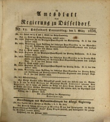 Amtsblatt für den Regierungsbezirk Düsseldorf Donnerstag 3. März 1836