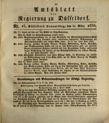 Amtsblatt für den Regierungsbezirk Düsseldorf Donnerstag 31. März 1836