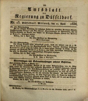 Amtsblatt für den Regierungsbezirk Düsseldorf Mittwoch 27. April 1836