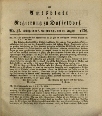 Amtsblatt für den Regierungsbezirk Düsseldorf Mittwoch 10. August 1836