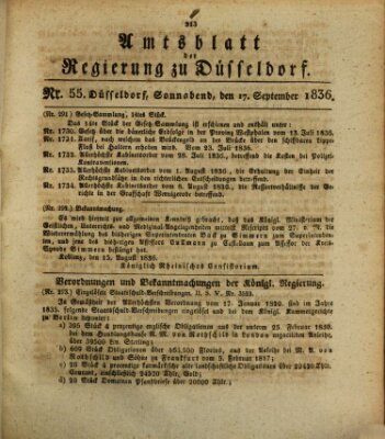 Amtsblatt für den Regierungsbezirk Düsseldorf Samstag 17. September 1836