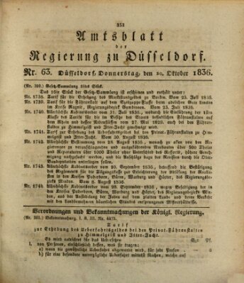 Amtsblatt für den Regierungsbezirk Düsseldorf Donnerstag 20. Oktober 1836