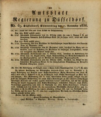 Amtsblatt für den Regierungsbezirk Düsseldorf Donnerstag 17. November 1836