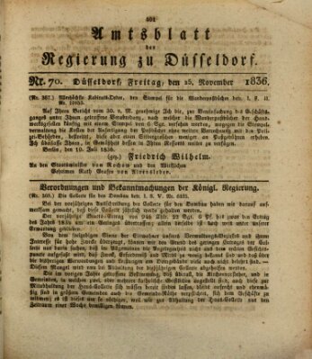 Amtsblatt für den Regierungsbezirk Düsseldorf Freitag 25. November 1836