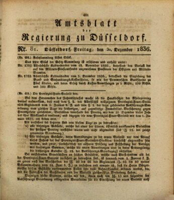 Amtsblatt für den Regierungsbezirk Düsseldorf Freitag 30. Dezember 1836