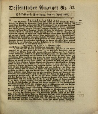 Amtsblatt für den Regierungsbezirk Düsseldorf Freitag 22. April 1836