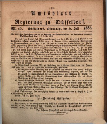 Amtsblatt für den Regierungsbezirk Düsseldorf Dienstag 31. Juli 1838