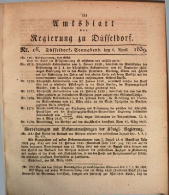 Amtsblatt für den Regierungsbezirk Düsseldorf Samstag 6. April 1839