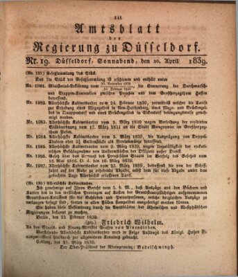 Amtsblatt für den Regierungsbezirk Düsseldorf Samstag 20. April 1839