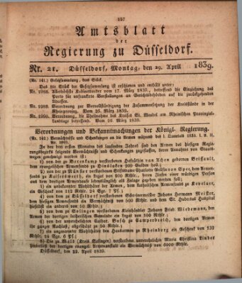 Amtsblatt für den Regierungsbezirk Düsseldorf Montag 29. April 1839