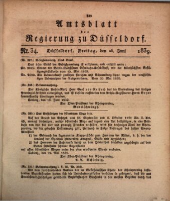 Amtsblatt für den Regierungsbezirk Düsseldorf Freitag 28. Juni 1839