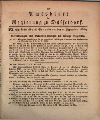 Amtsblatt für den Regierungsbezirk Düsseldorf Samstag 7. September 1839