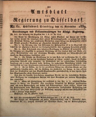 Amtsblatt für den Regierungsbezirk Düsseldorf Dienstag 12. November 1839