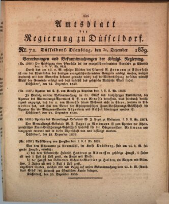 Amtsblatt für den Regierungsbezirk Düsseldorf Dienstag 31. Dezember 1839