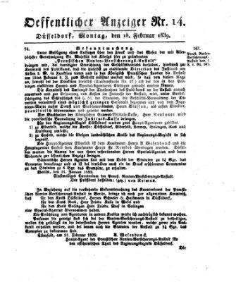 Amtsblatt für den Regierungsbezirk Düsseldorf Montag 18. Februar 1839