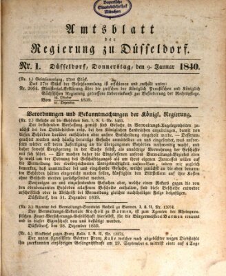 Amtsblatt für den Regierungsbezirk Düsseldorf Donnerstag 9. Januar 1840