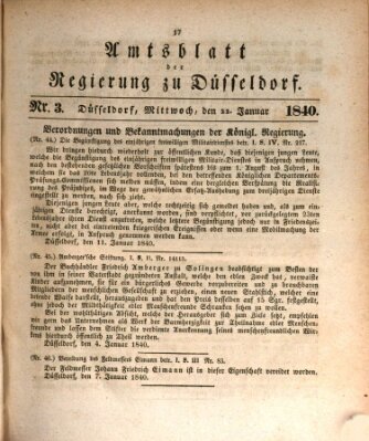 Amtsblatt für den Regierungsbezirk Düsseldorf Mittwoch 22. Januar 1840