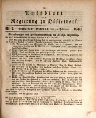 Amtsblatt für den Regierungsbezirk Düsseldorf Mittwoch 12. Februar 1840