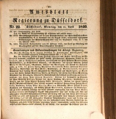 Amtsblatt für den Regierungsbezirk Düsseldorf Montag 20. April 1840