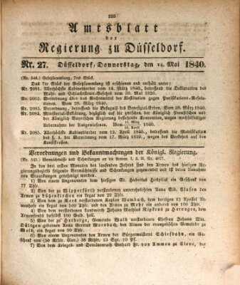 Amtsblatt für den Regierungsbezirk Düsseldorf Donnerstag 14. Mai 1840