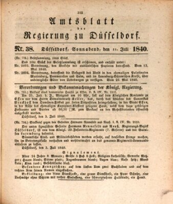 Amtsblatt für den Regierungsbezirk Düsseldorf Samstag 11. Juli 1840