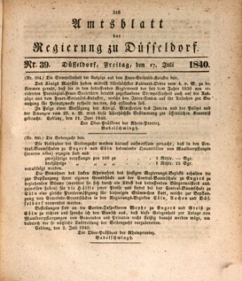 Amtsblatt für den Regierungsbezirk Düsseldorf Freitag 17. Juli 1840