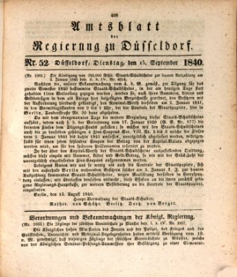 Amtsblatt für den Regierungsbezirk Düsseldorf Dienstag 15. September 1840