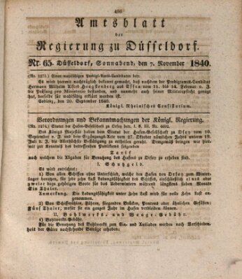 Amtsblatt für den Regierungsbezirk Düsseldorf Samstag 7. November 1840