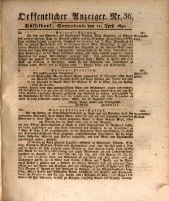 Amtsblatt für den Regierungsbezirk Düsseldorf Samstag 11. April 1840