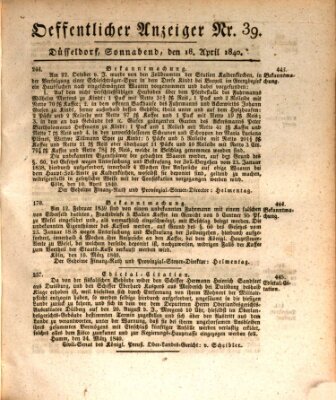 Amtsblatt für den Regierungsbezirk Düsseldorf Samstag 18. April 1840