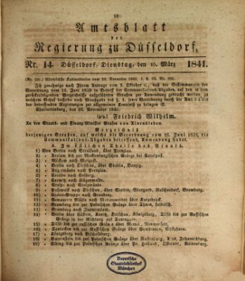 Amtsblatt für den Regierungsbezirk Düsseldorf Dienstag 16. März 1841