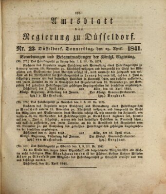 Amtsblatt für den Regierungsbezirk Düsseldorf Donnerstag 29. April 1841