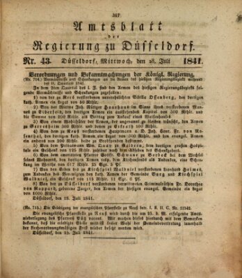 Amtsblatt für den Regierungsbezirk Düsseldorf Mittwoch 28. Juli 1841