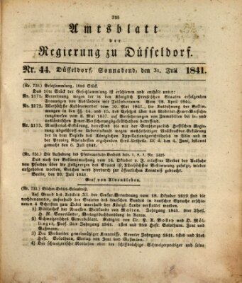 Amtsblatt für den Regierungsbezirk Düsseldorf Samstag 31. Juli 1841