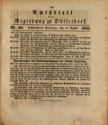 Amtsblatt für den Regierungsbezirk Düsseldorf Freitag 20. August 1841